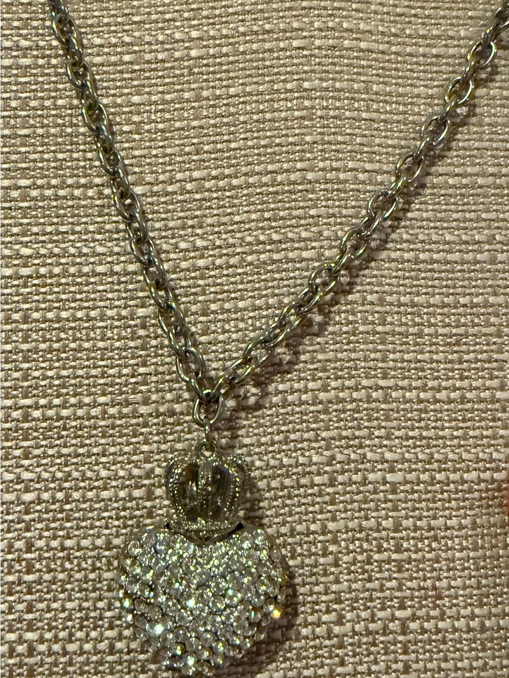Juicy Couture Silver Tone Pavé Puffy Heart Crown Necklace Y2K Vintage - Picture 5 of 8
